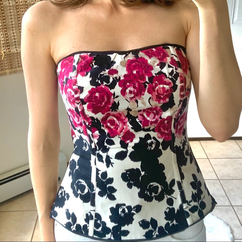 White House black market corset pink roses Sz 4